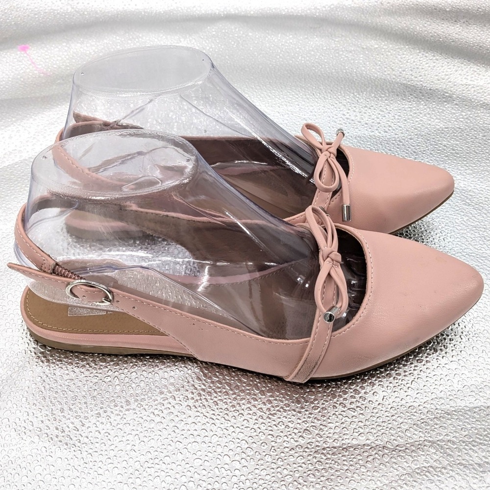 Report Slingback Flats‎ Blush Pink Pointed Toe Bow Dress Shoes Women's 6.5